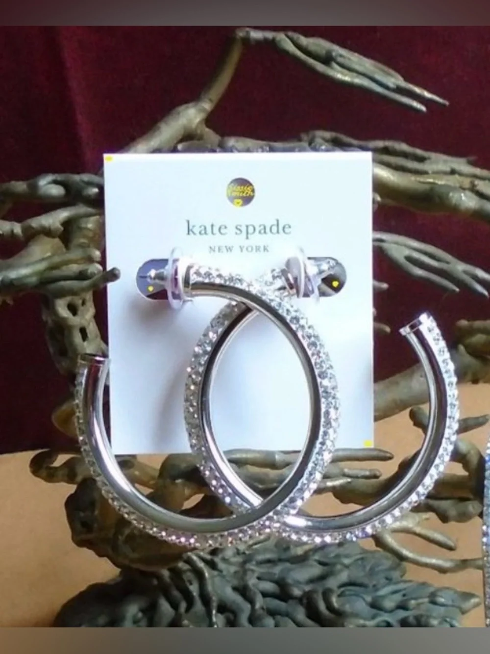 Kate Spade New York Silver Tone Razzle Dazzle Crystal Hoop Earrings NWT